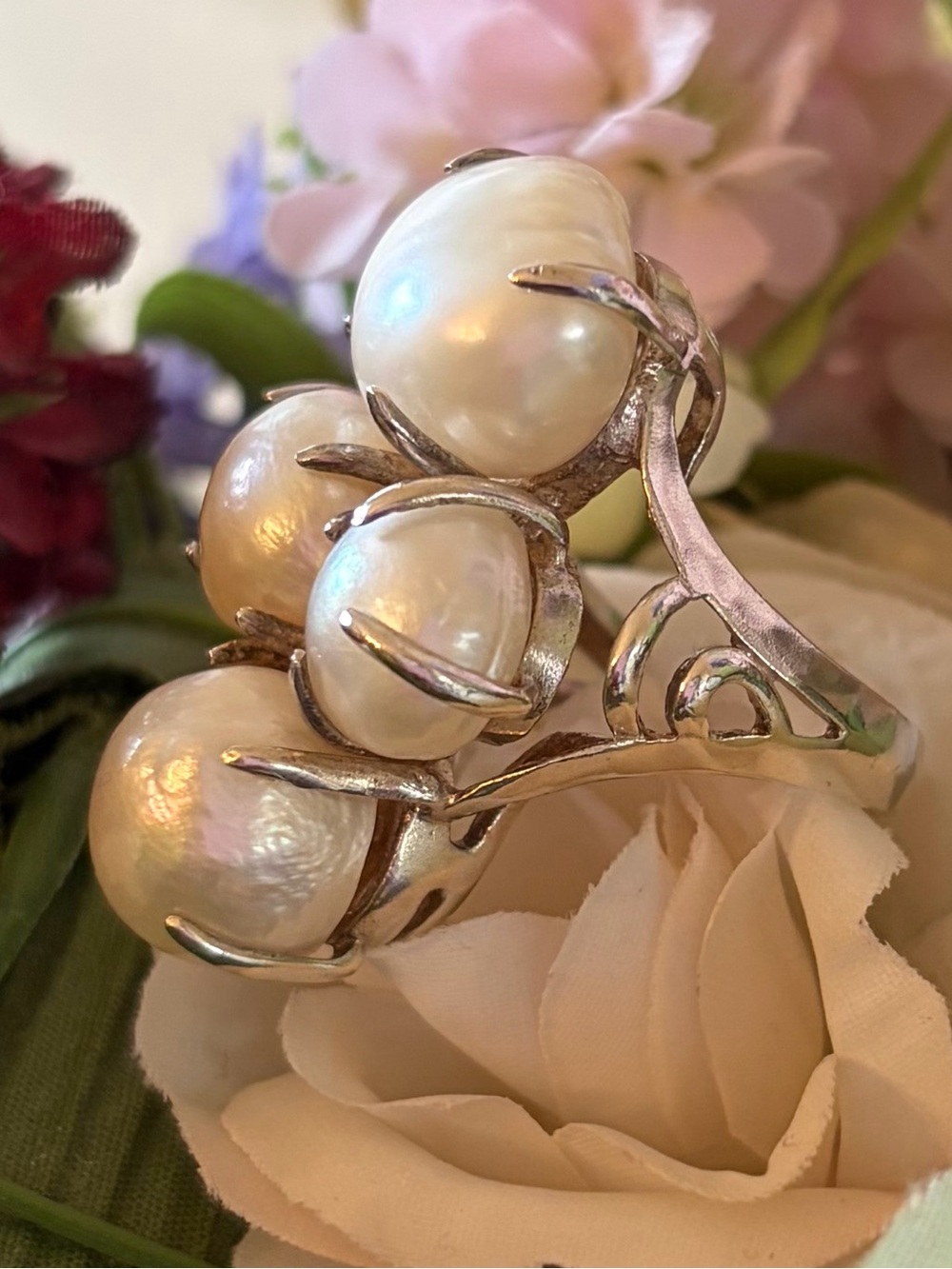 Rare Vintage Silpada Sterling Silver and Pearl “Coastal” Ring R2940 Size 7